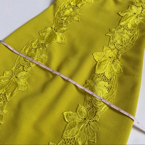 Badgley Mischka Chartreuse Yellow Lace Dress sz 4 - Picture 11 of 14